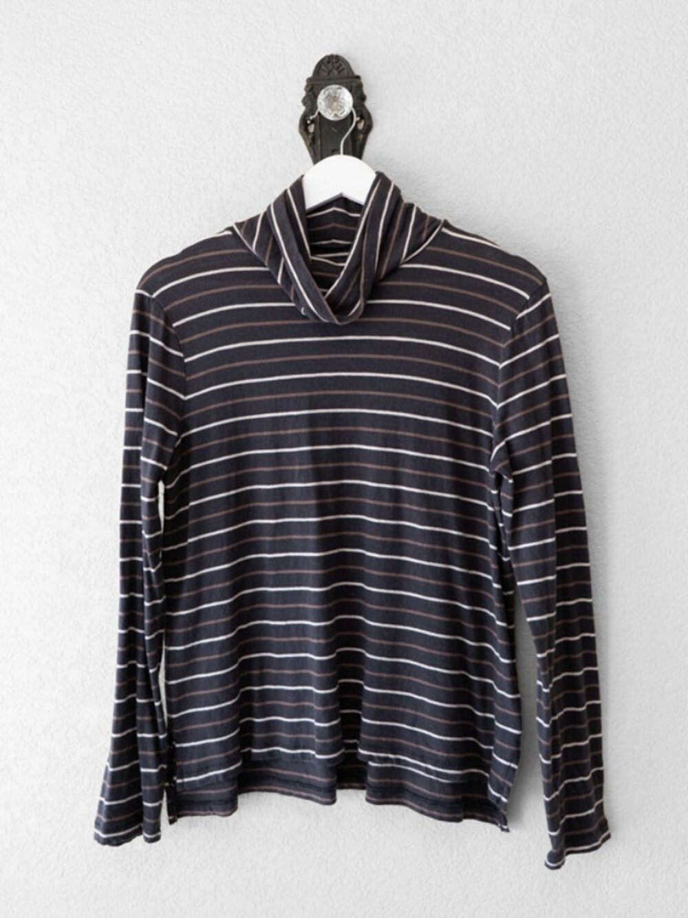 Madewell Gray Striped Turtleneck Top M Lightweight Long Sleeve Cotton Tee